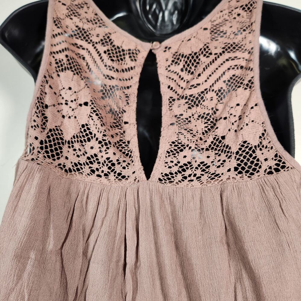 AMERICAN EAGLE Tank Blouse Women Small Light Chocolate Brown Lace Floral Crochet - Picture 8 of 10